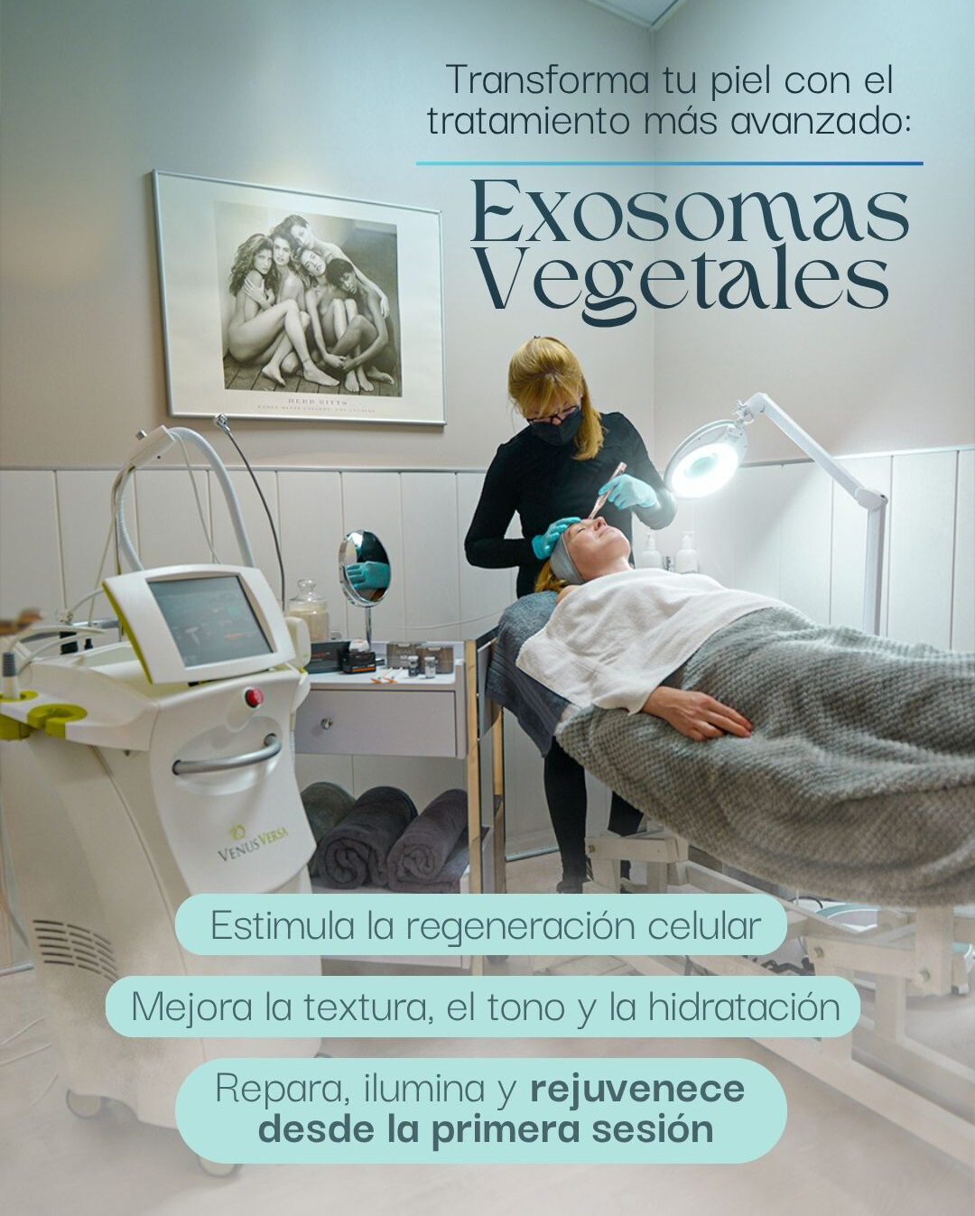 Anuncio del tratamiento con Exosomas Vegetales en Estética Tupiel, que estimula la regeneración celular y rejuvenece la piel desde la primera sesión.