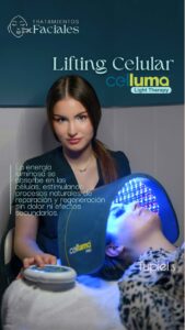 Clienta recibiendo el tratamiento de rejuvenecimiento facial "Lifting Celular" con la tecnología Celluma en Estética Tupiel, centro de estética avanzada en Alcobendas.